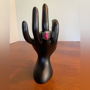Paparazzi Ring. Pink Stone, stretchable silver tone band. NWOT
